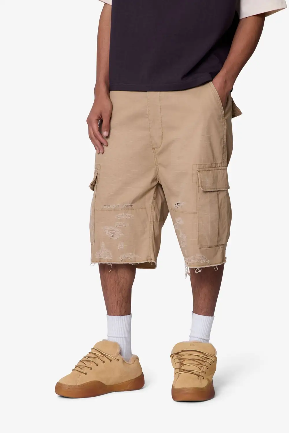 Relaxed Distressed Cargo Shorts