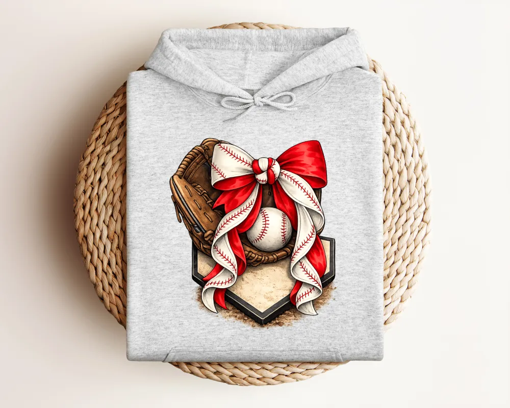 Baseball Bow Graphic Pullover Hoodie