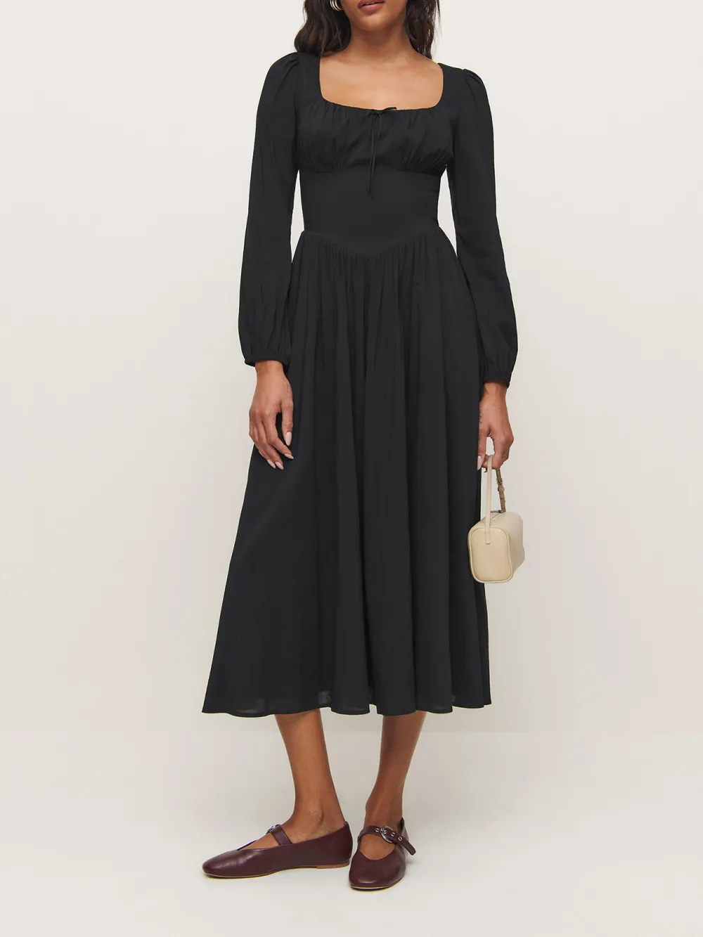 Long Sleeve Square Neck A Line Maxi Dress
