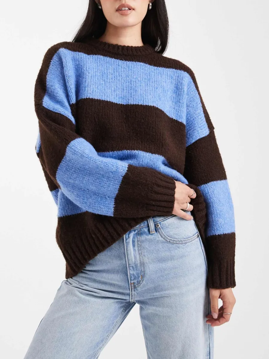 Contrast-Stripe Slouchy Sweater
