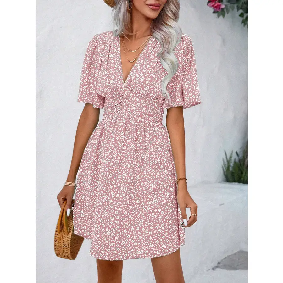Printed V-neck Half Sleeve Mini Dress