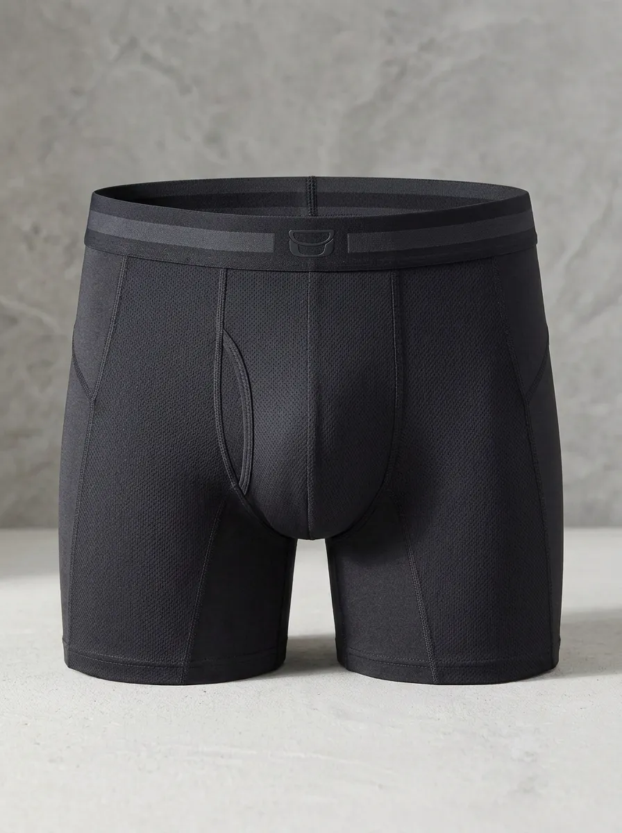 Men's Athletic Performance Grey Black Mesh Printed Boxer Briefs