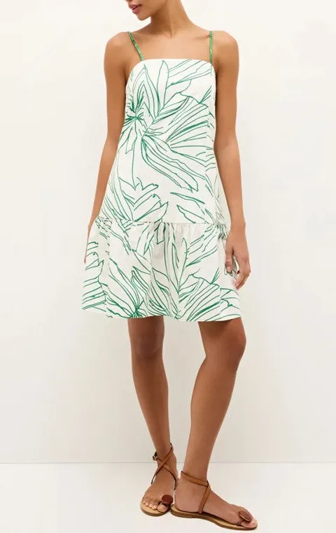 White Palm Print Flounce Hem Mini Dress