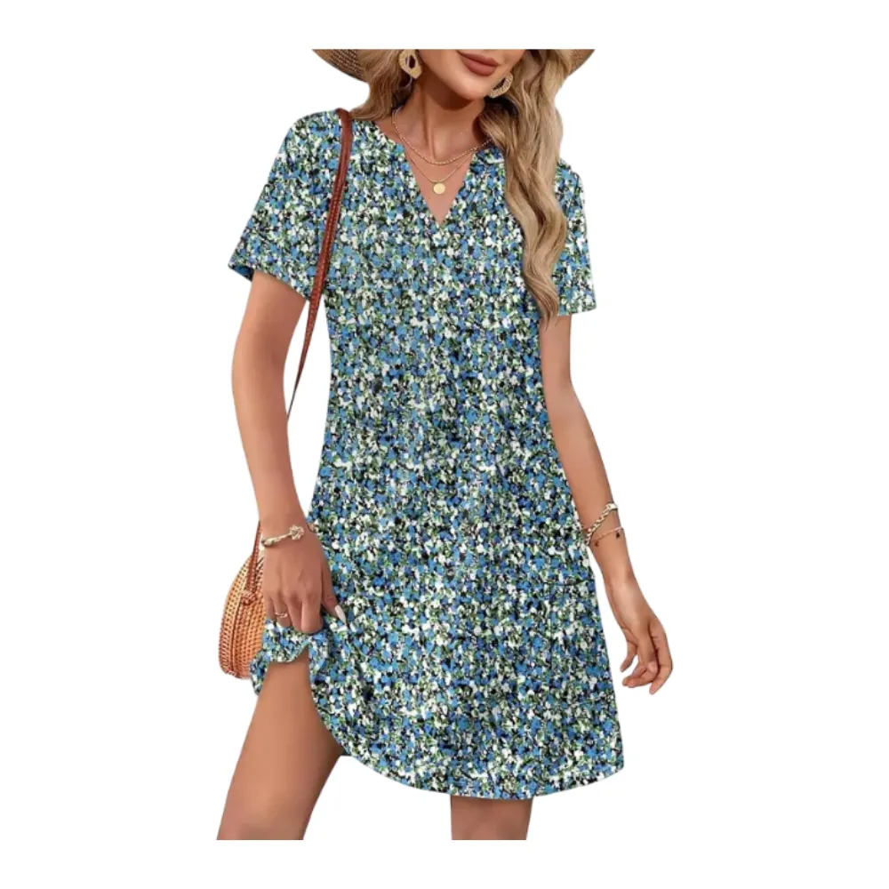 Women’s Summer Casual Dress – V-Neck Short Sleeve Beach Dress
