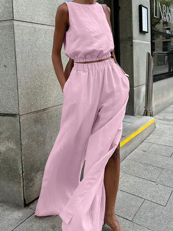 Relaxed Stretch Waist Vest And Pants Set