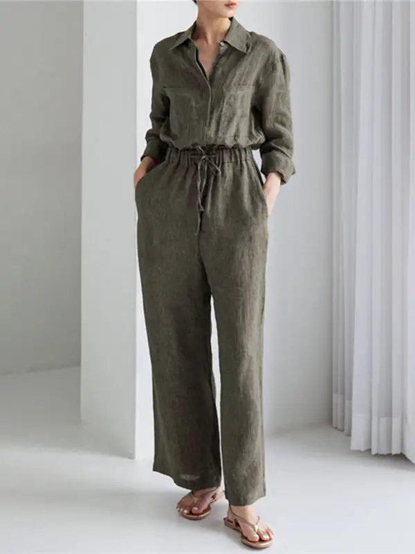 Stedelijke Linnen Jumpsuit Met Trekkoord Elastische Taille En
