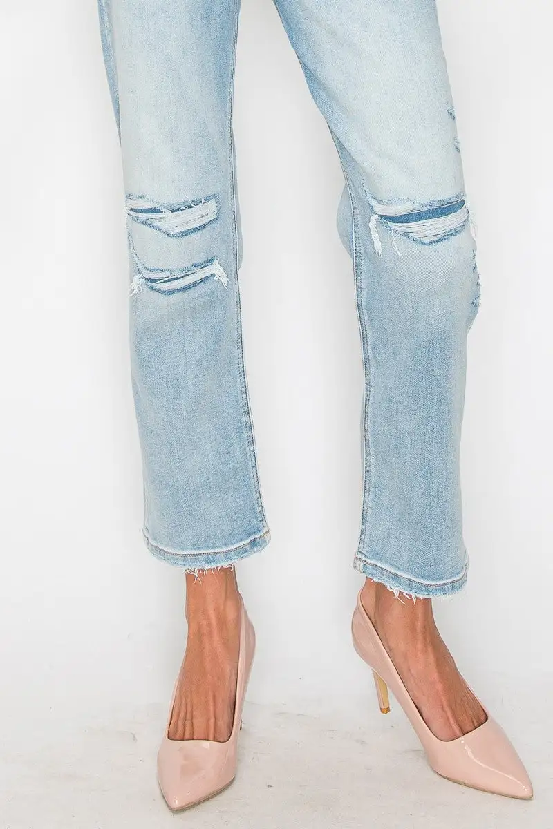 Active High Rise Straight Leg Distressed Denim Jeans