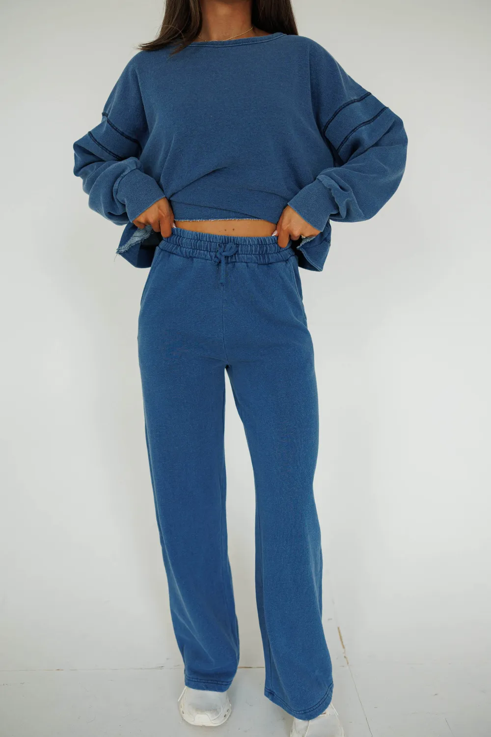 Fleece-Lined Denim Drawstring Lounge Sweatpants
