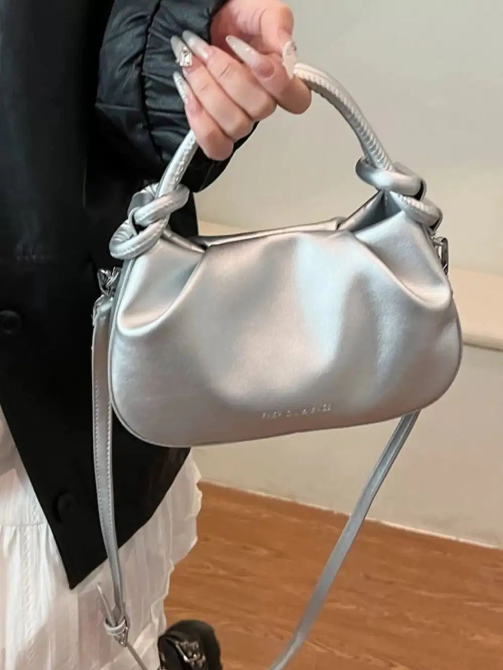 Knot Handle Ruched Crossbody Bag