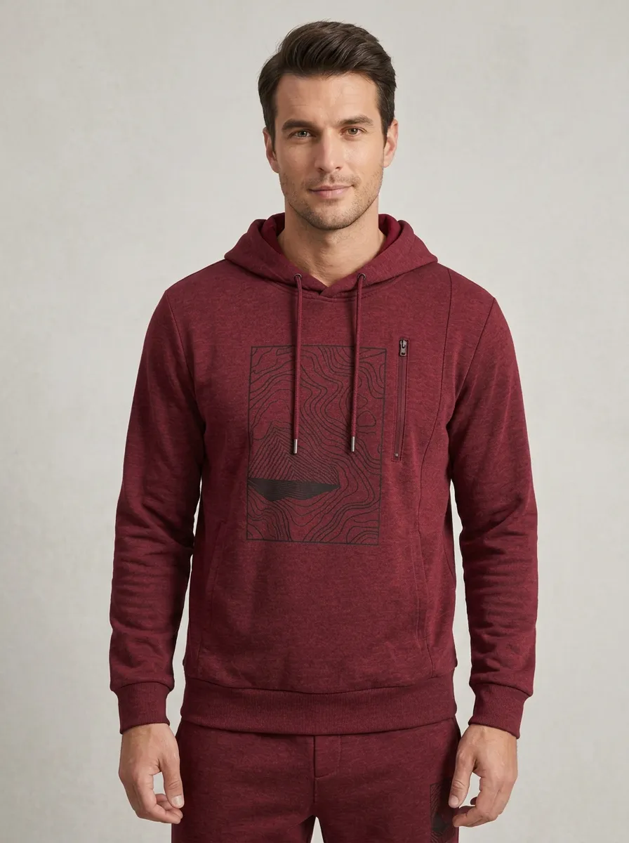 Men's Outdoor Hiking Topographic Printed Hoodie Jogger Set