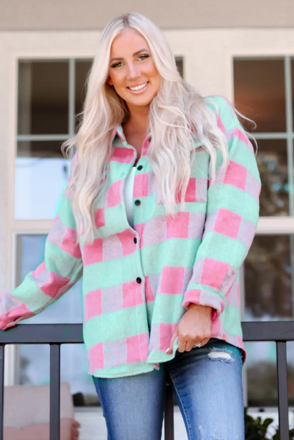 Plaid Color Block Patchwork Shirt Jacket