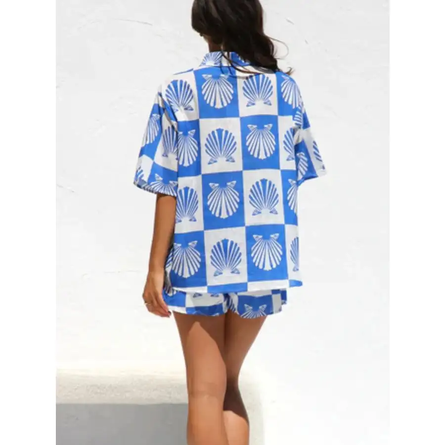 Printed Button Down Short Sleeve Top and Shorts Set