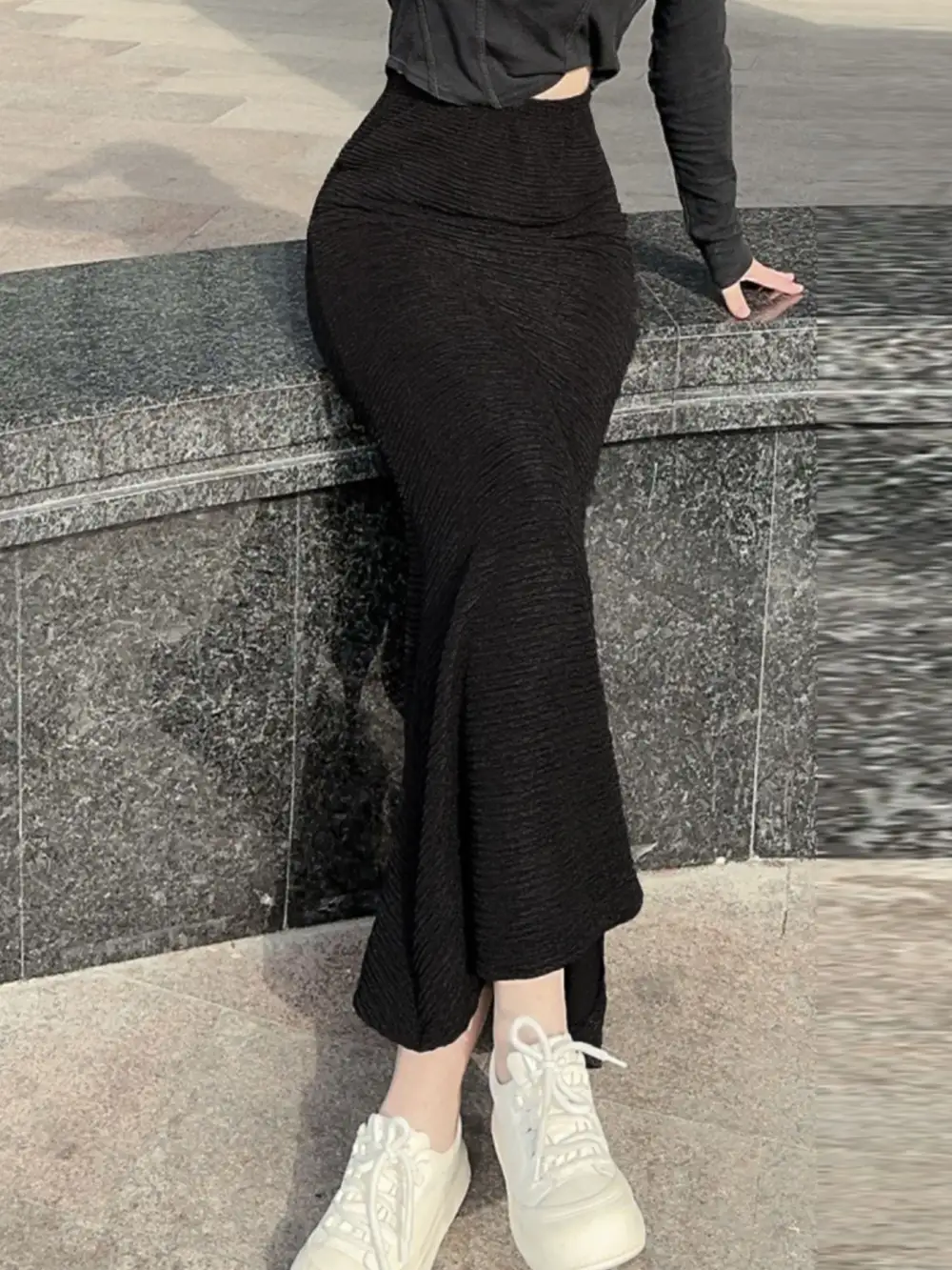 Plain Knit Textured Skirt