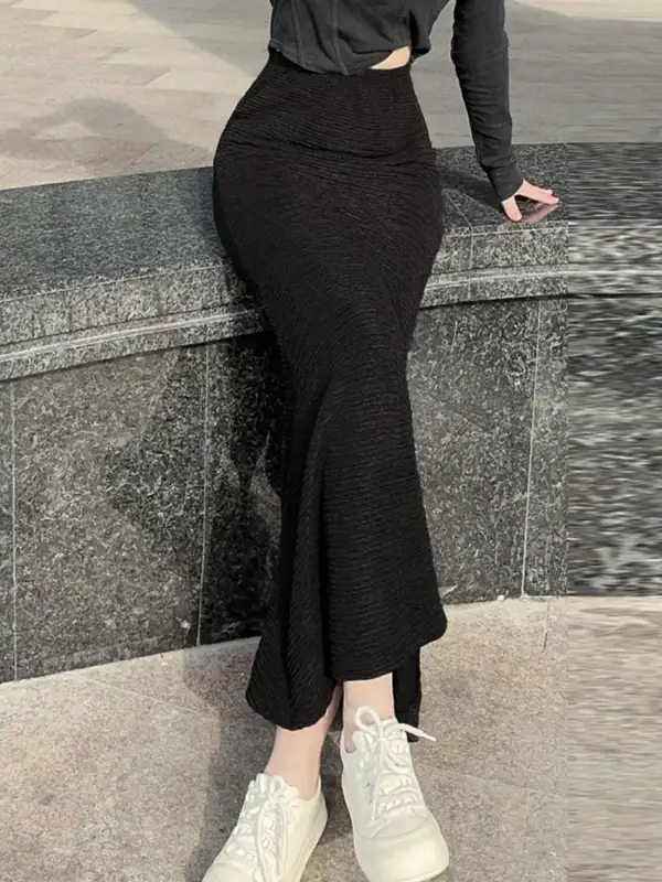 Plain Knit Textured Skirt
