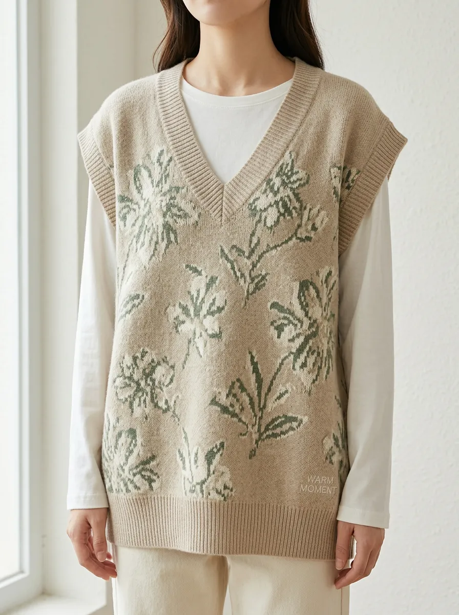 Floral Vneck Jacquard Sweater Vest