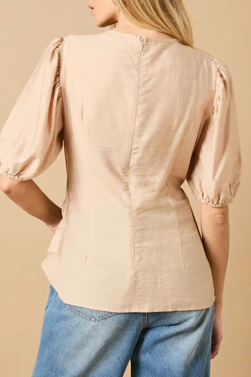Casual Style Bodice Puff Sleeve Top