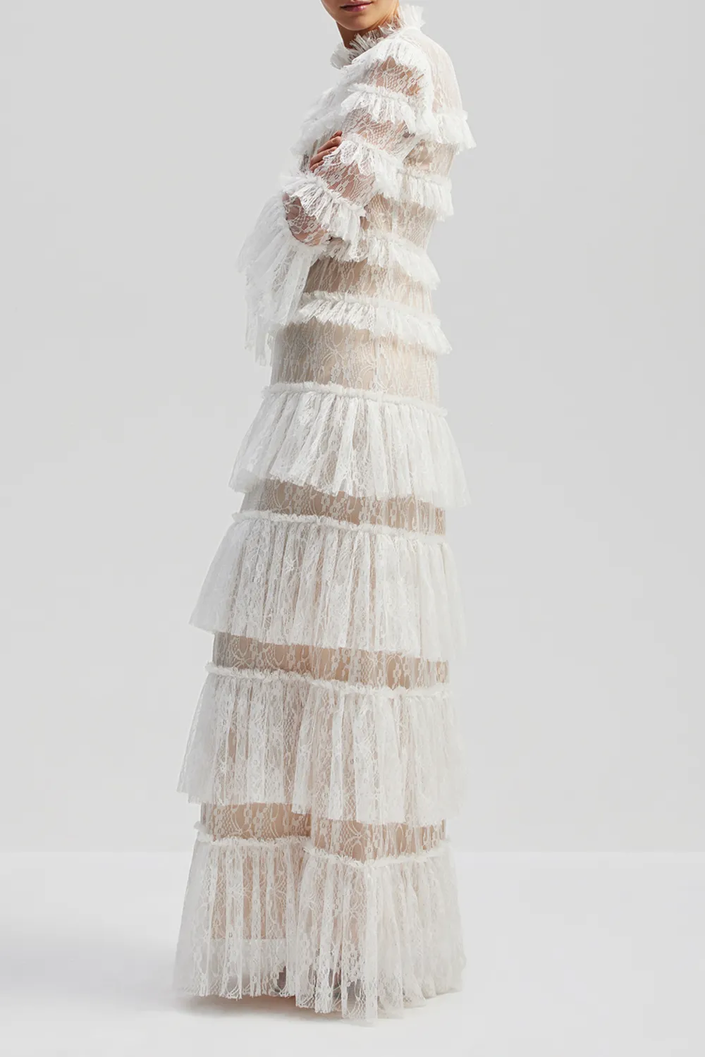 Tiered Ruffled Lace Maxi Dress