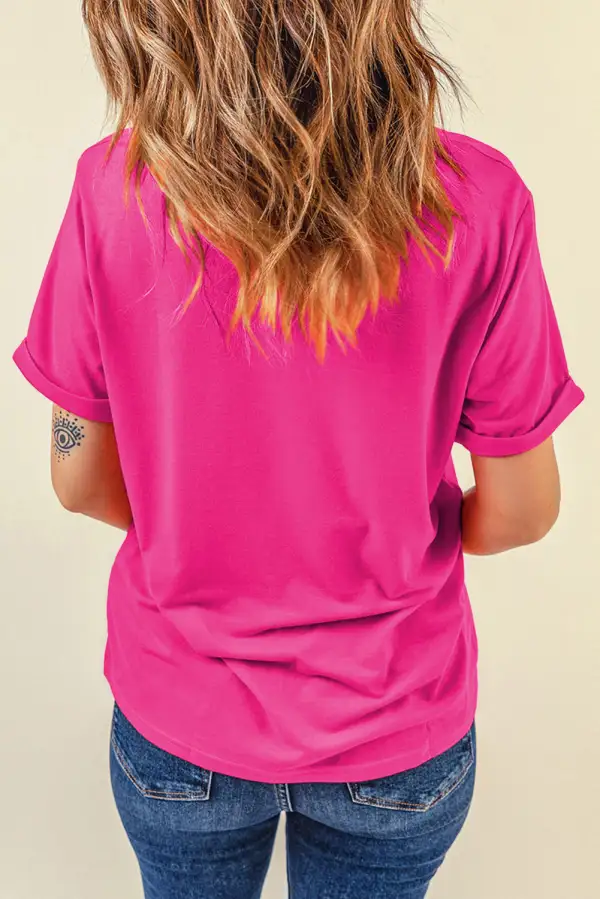 Rose Red Casual Plain Crew
