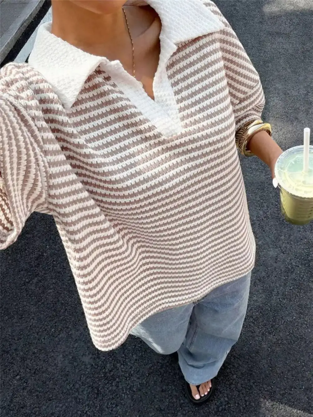 Striped Knit Polo Shirt