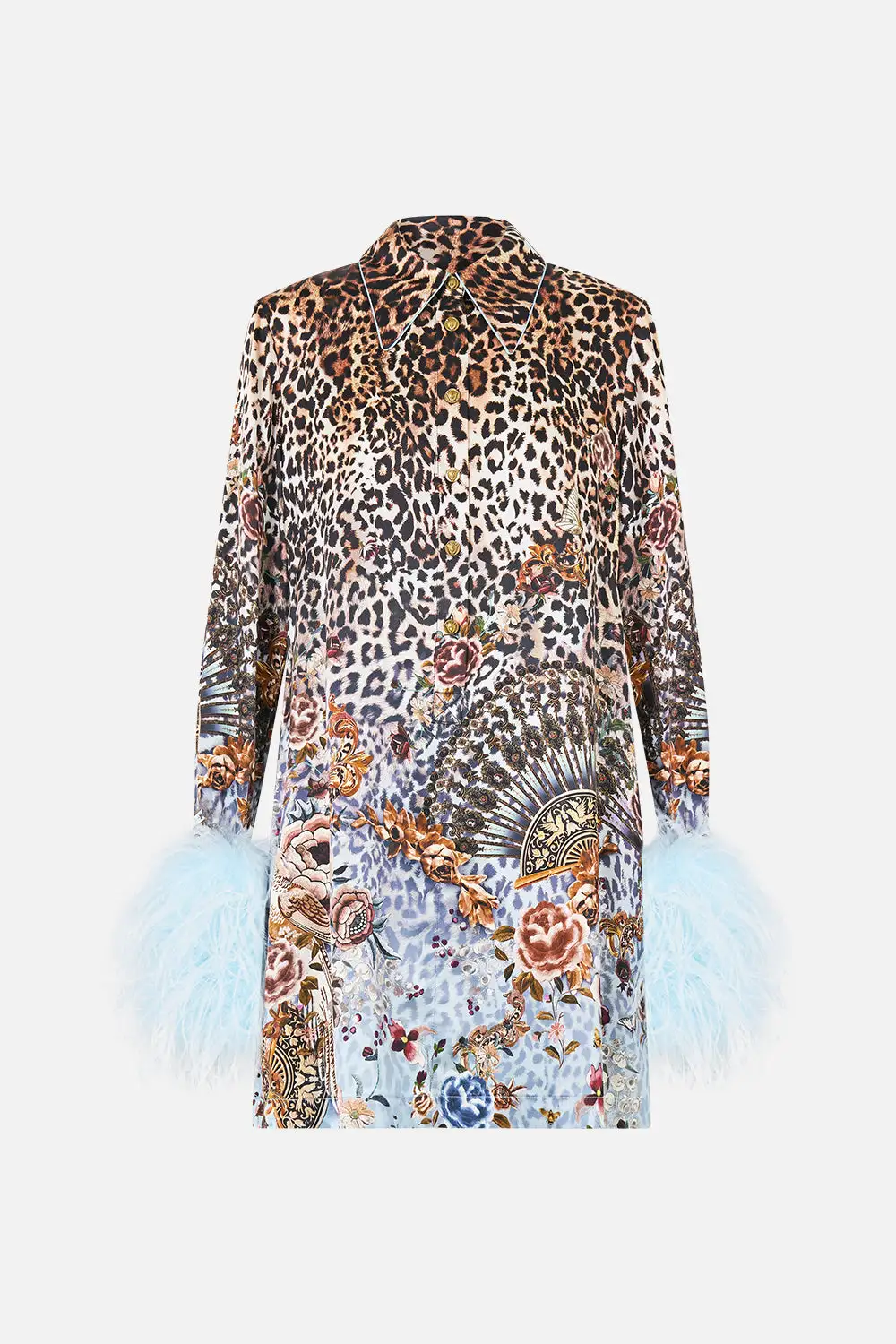 Mini Shirt Dress with Feathers