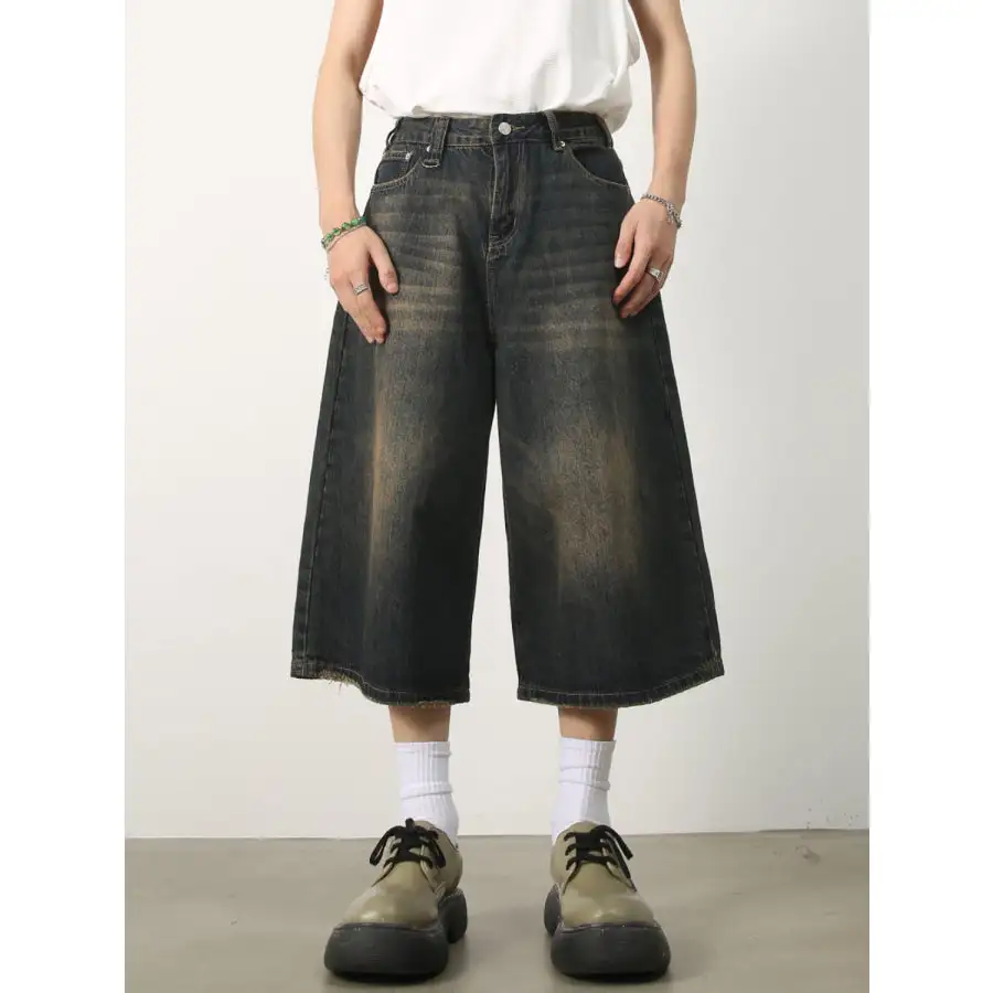 Men's Wide Leg Denim Shorts