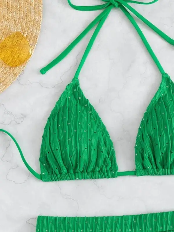 Lace Up Textured Coordinated Bikini Swim Set