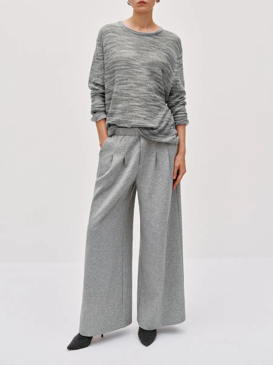 Ladies' Grey Wide-Waisted Casual Style Wide-Leg Trousers