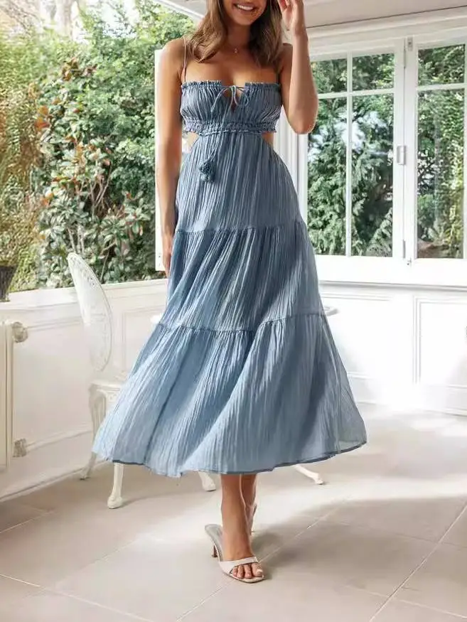 Sling Hollow Open Back Large Pendulum Midi Dress