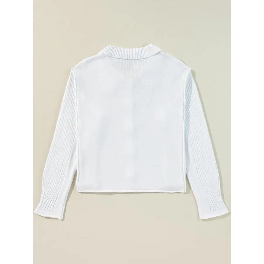 Collared Neck Button Down Long Sleeve Cardigan