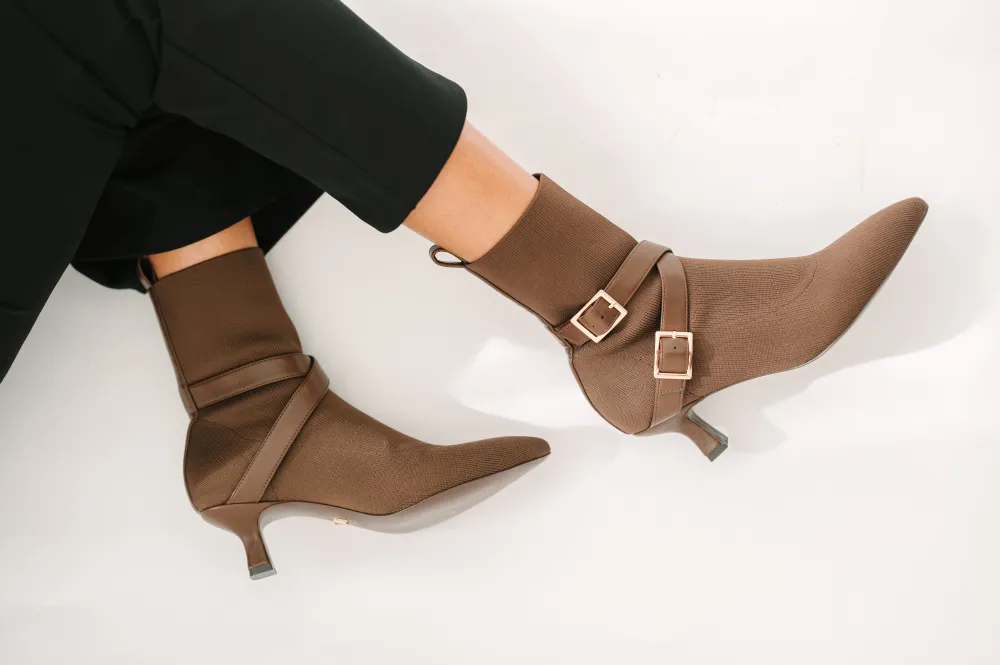 Faux Leather Pointed Toe Kitten Heel Ankle Boots