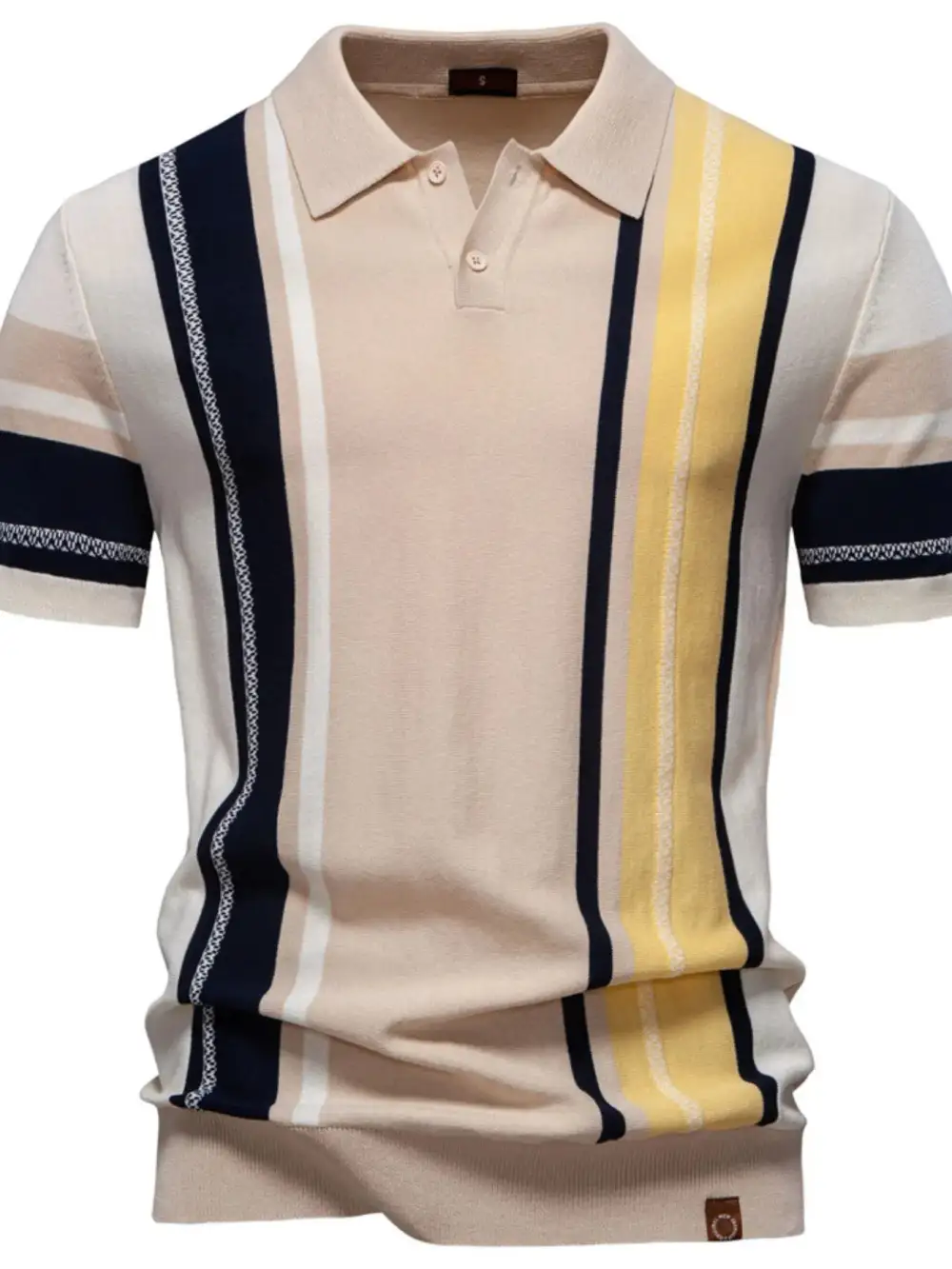 Striped Contrast-Stitch Knit Polo Shirt