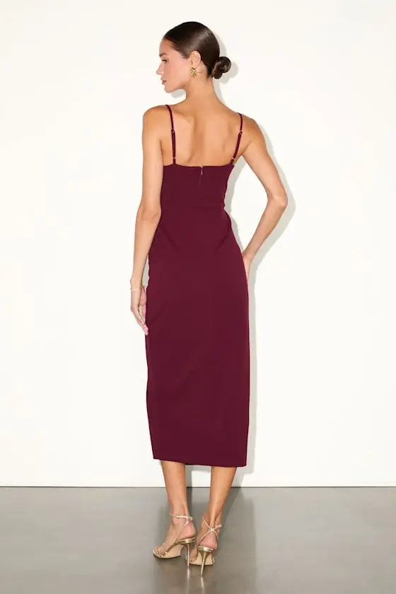 Always Turning Heads Magenta Bustier Tulip Midi Dress