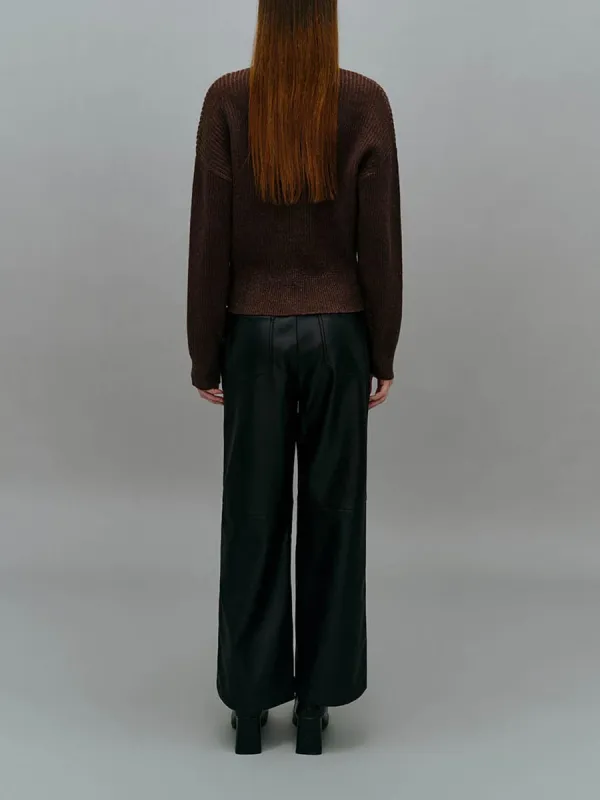 A Solid-Colored High-Neck Casual Knitted Sweater For Ladies