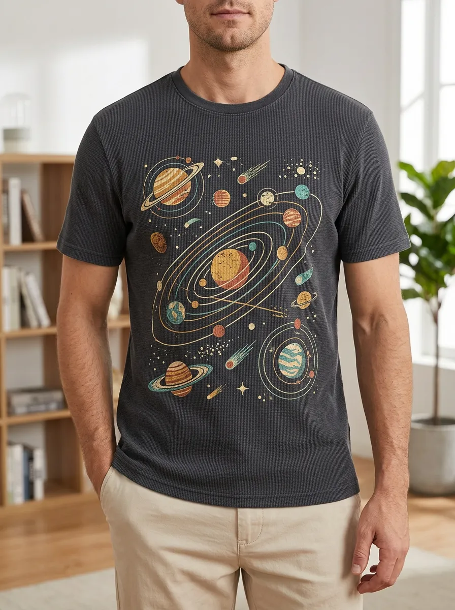 Men's Space Astronomy Lover Solar System Statement Crew Neck T-Shirt