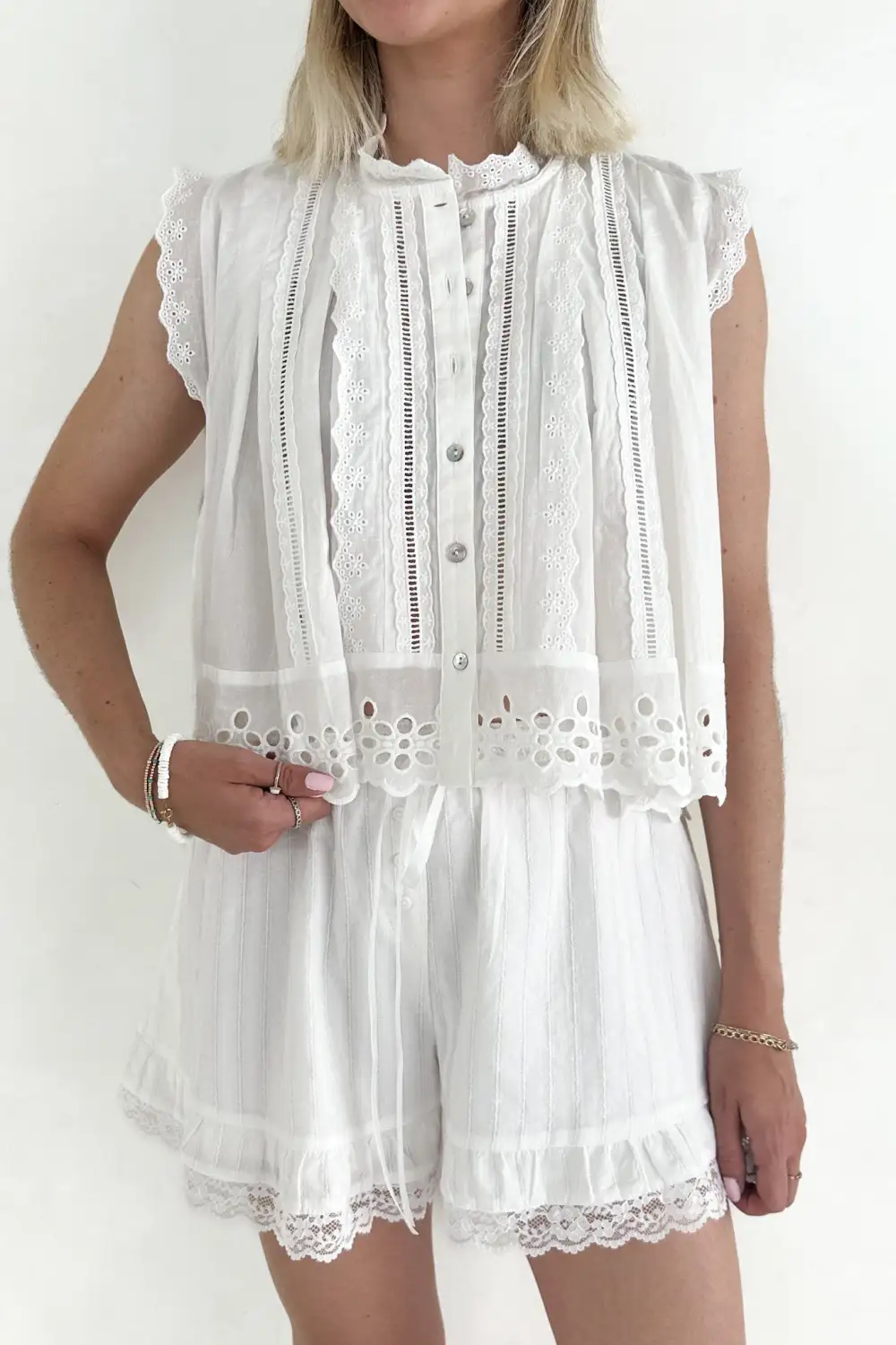 Soft Line Cotton Eyelet Blouse