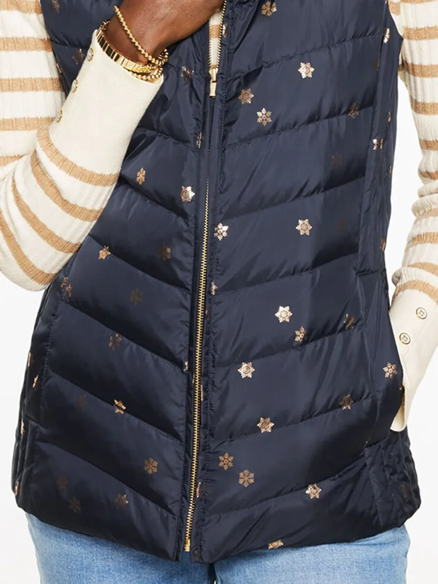 Women's Sequined Snowflake Soft And Warm Sleeveless Down Vest