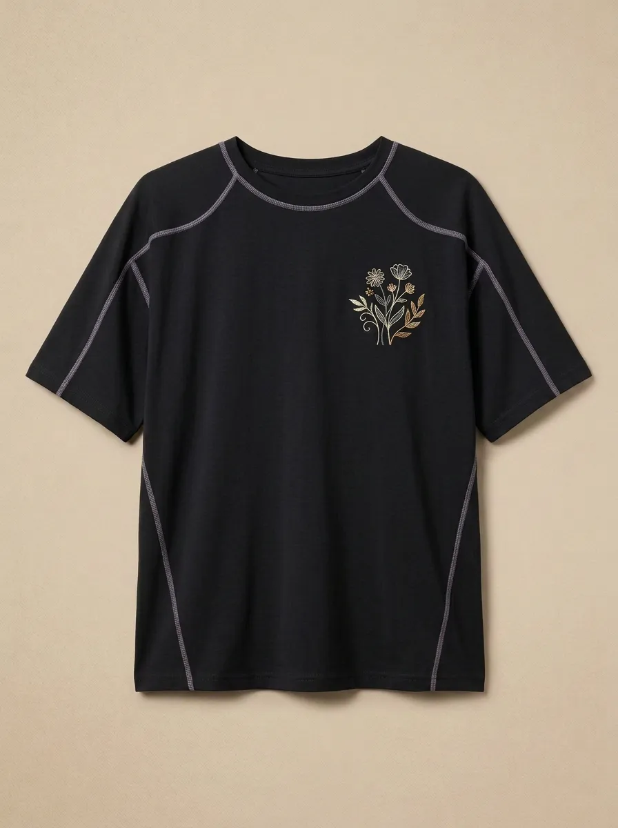 Women's Wildflower Embroidered Contrast-Stitch Raglan T-Shirt