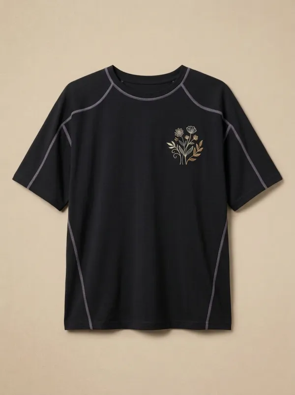 Women's Wildflower Embroidered Contrast-Stitch Raglan T-Shirt