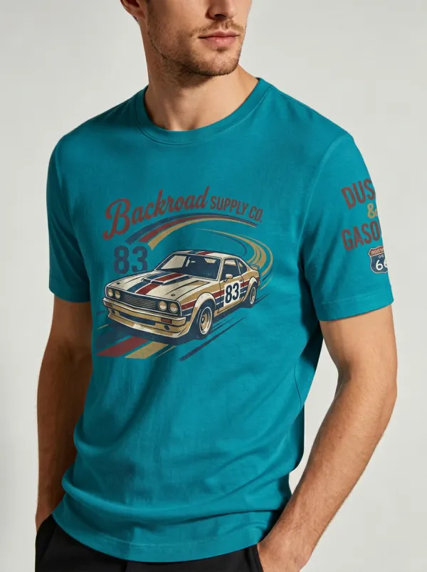 Men's Vintage Car Racing 83 Backroad Supply Printed T-shirt