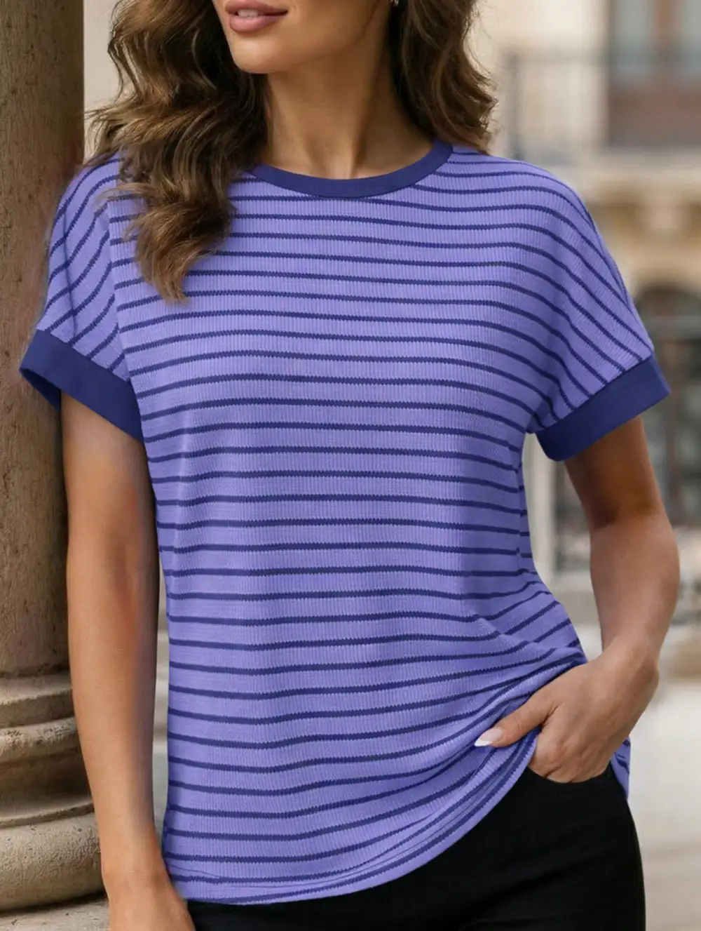 Crew Neck Patchwork Short Sleeve Tee