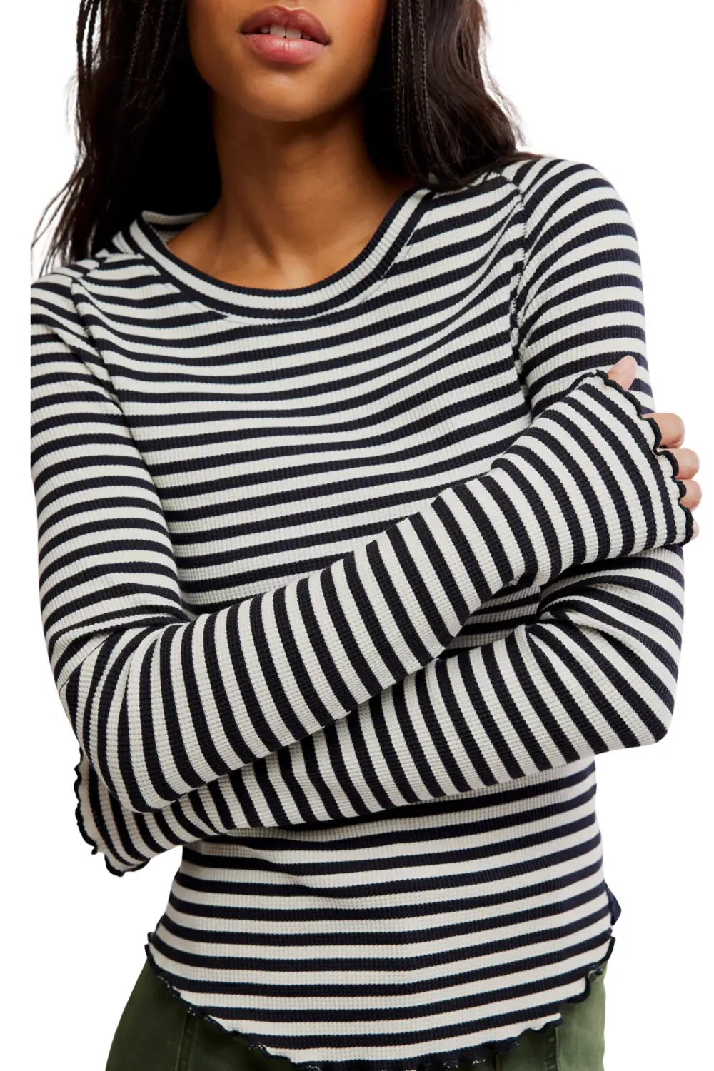 Striped Raglan Sleeve Long Sleeve Relaxed Tee
