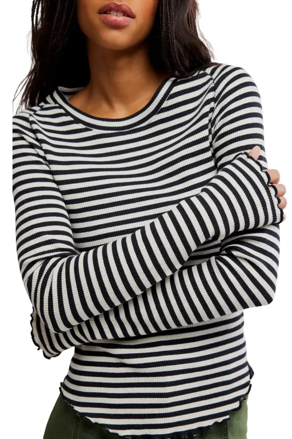 Striped Raglan Sleeve Long Sleeve Relaxed Tee