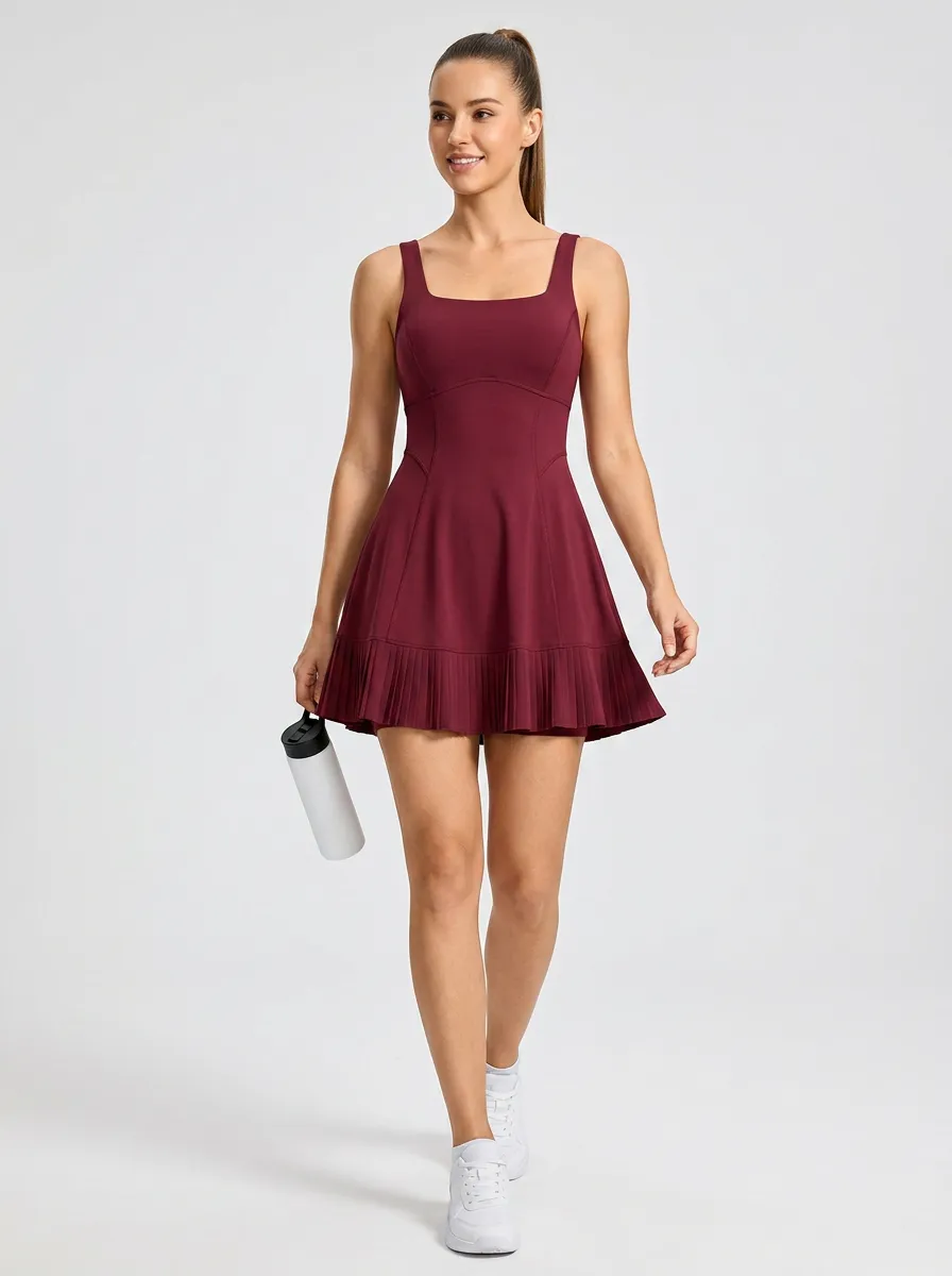 Women's Pleated Sleeveless Motion Ready Active Dress