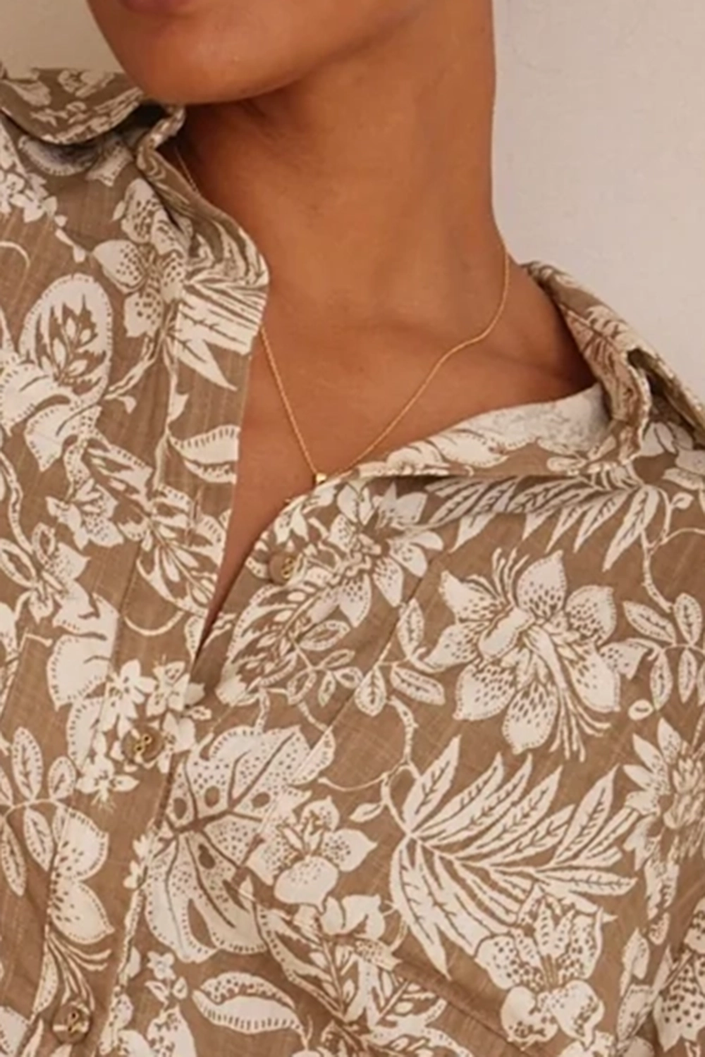Taupe Tropicana Print Boxy Shirt