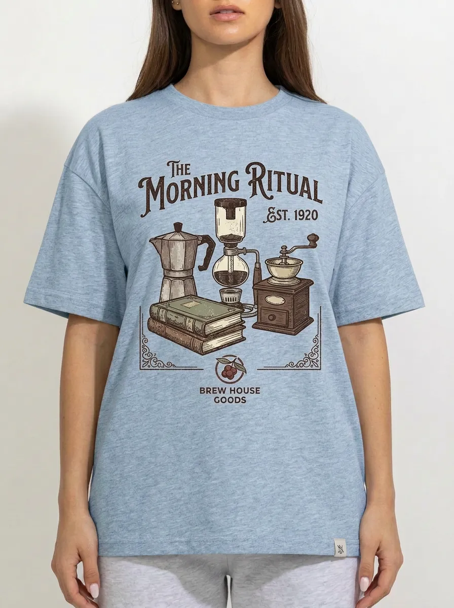 Unisex Coffee Lover Morning Ritual Books Printed T-shirt