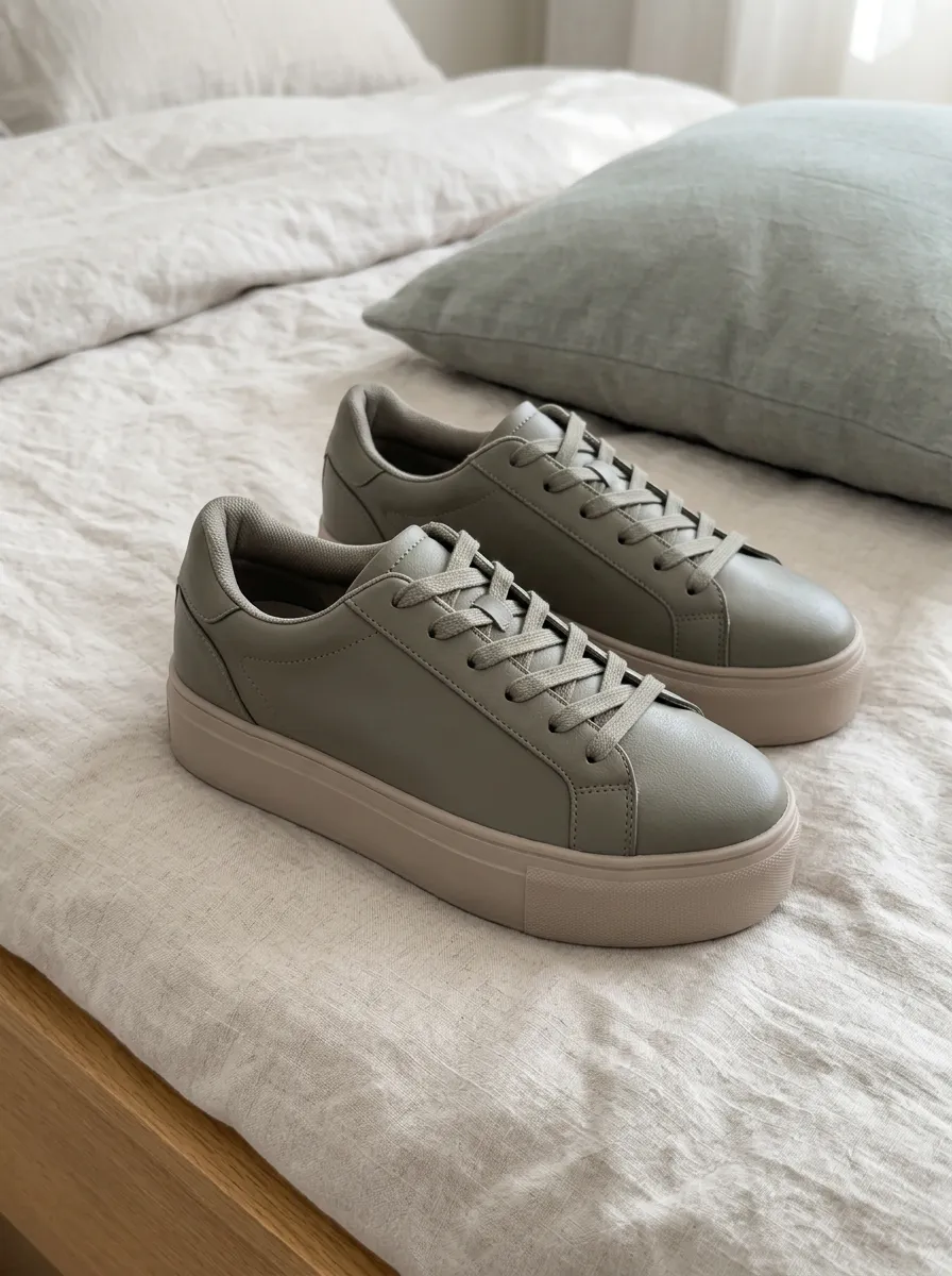 Women's Minimalist Sage Green Platform Printed Sneakers