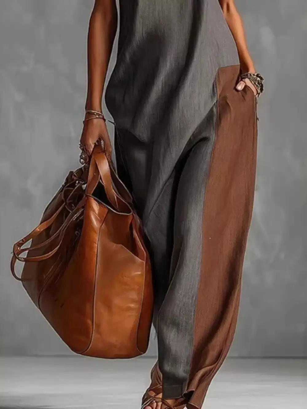 Color Block Mock Neck Sleeveless Maxi Dress