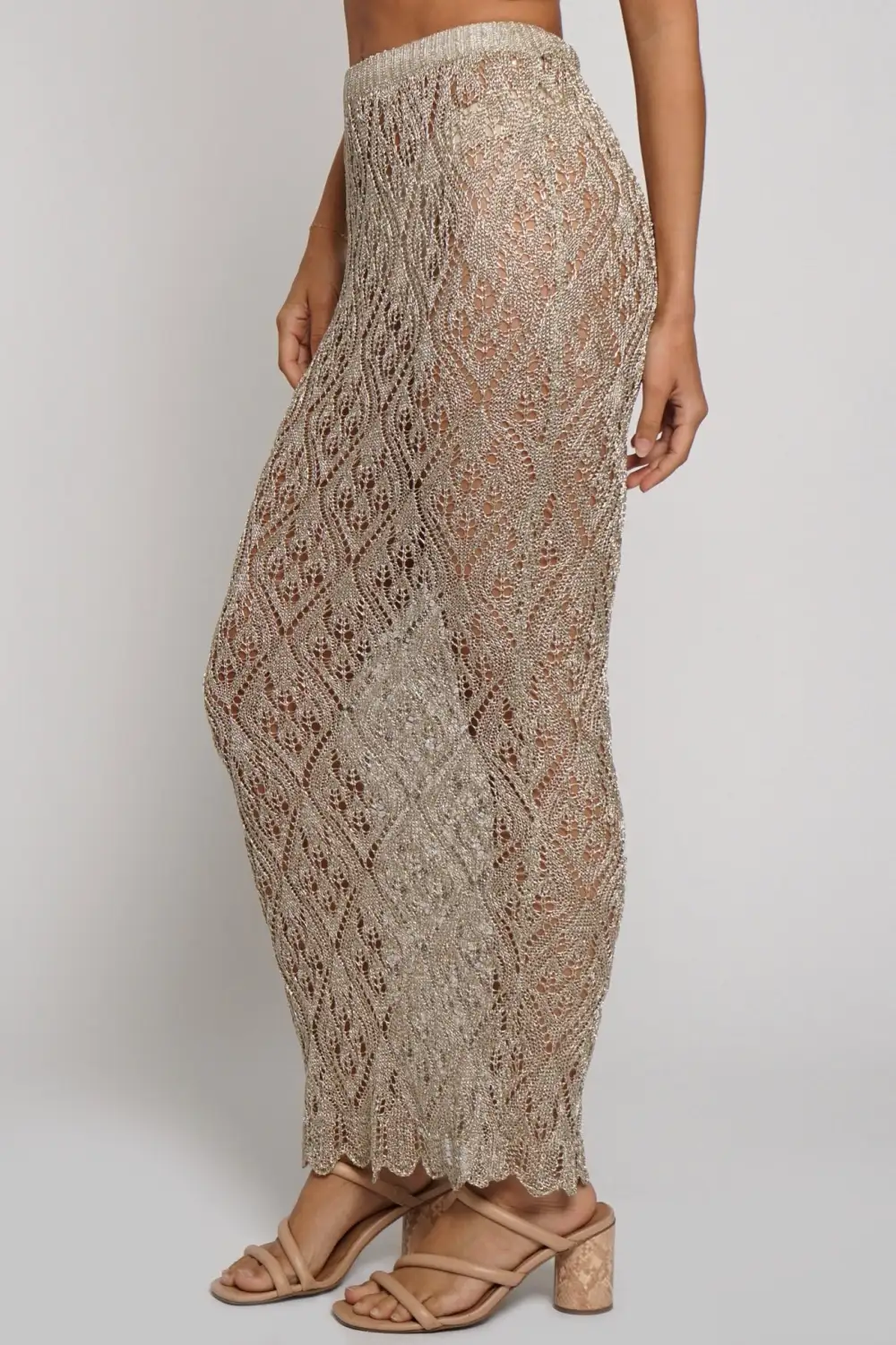 Metallic Sweater Knit Midi Skirt
