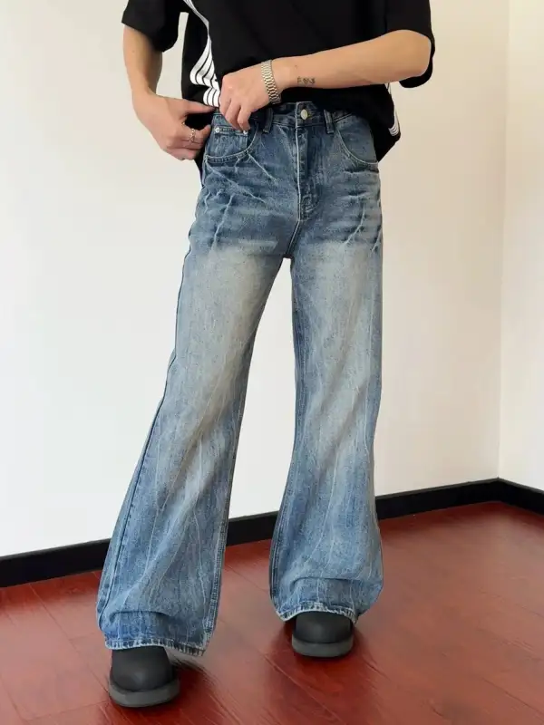 Washed Faded Flare Jeans