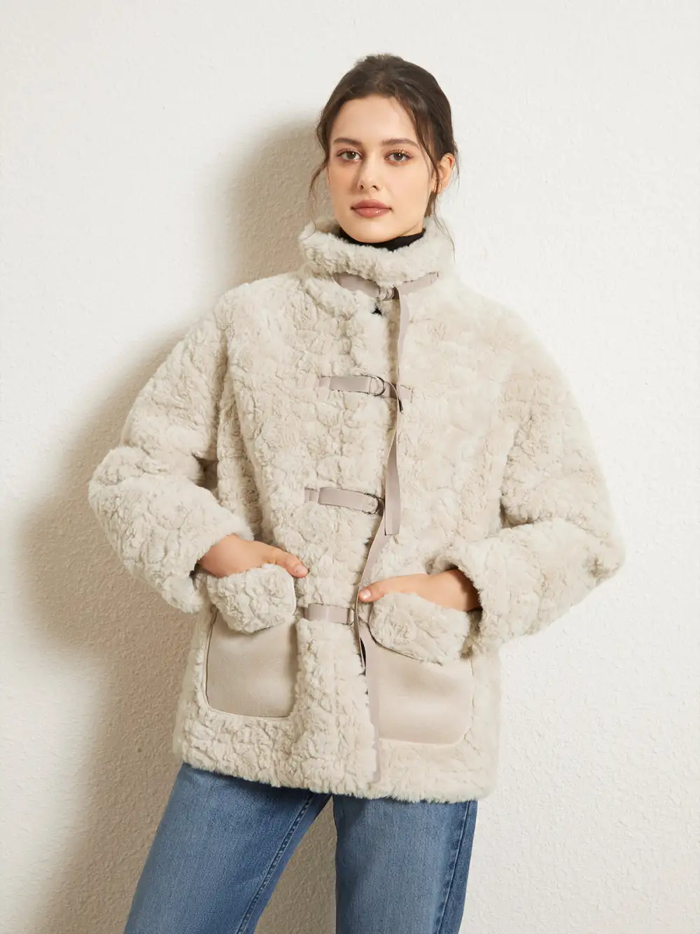 Faux Fur Solid Button Up Jacket